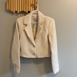 Abercrombie & Fitch Cream Cropped Textured Blazer
